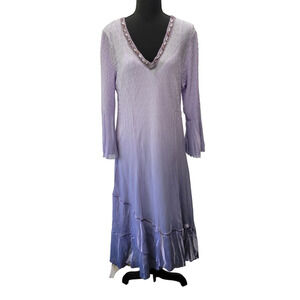 Komarov V-Neck Three-Quarter Sleeve A-Line Midi Dress